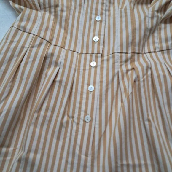 Anthropologie Exquise Danna Jumpsuit Women's Medium Camel Beige Wide Leg Striped